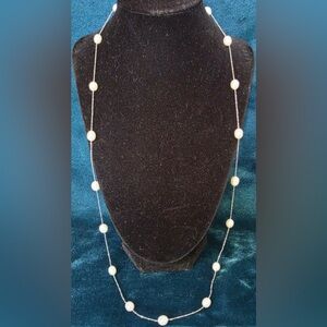 30" Pearl Station Necklace - Silver Tone / Plated